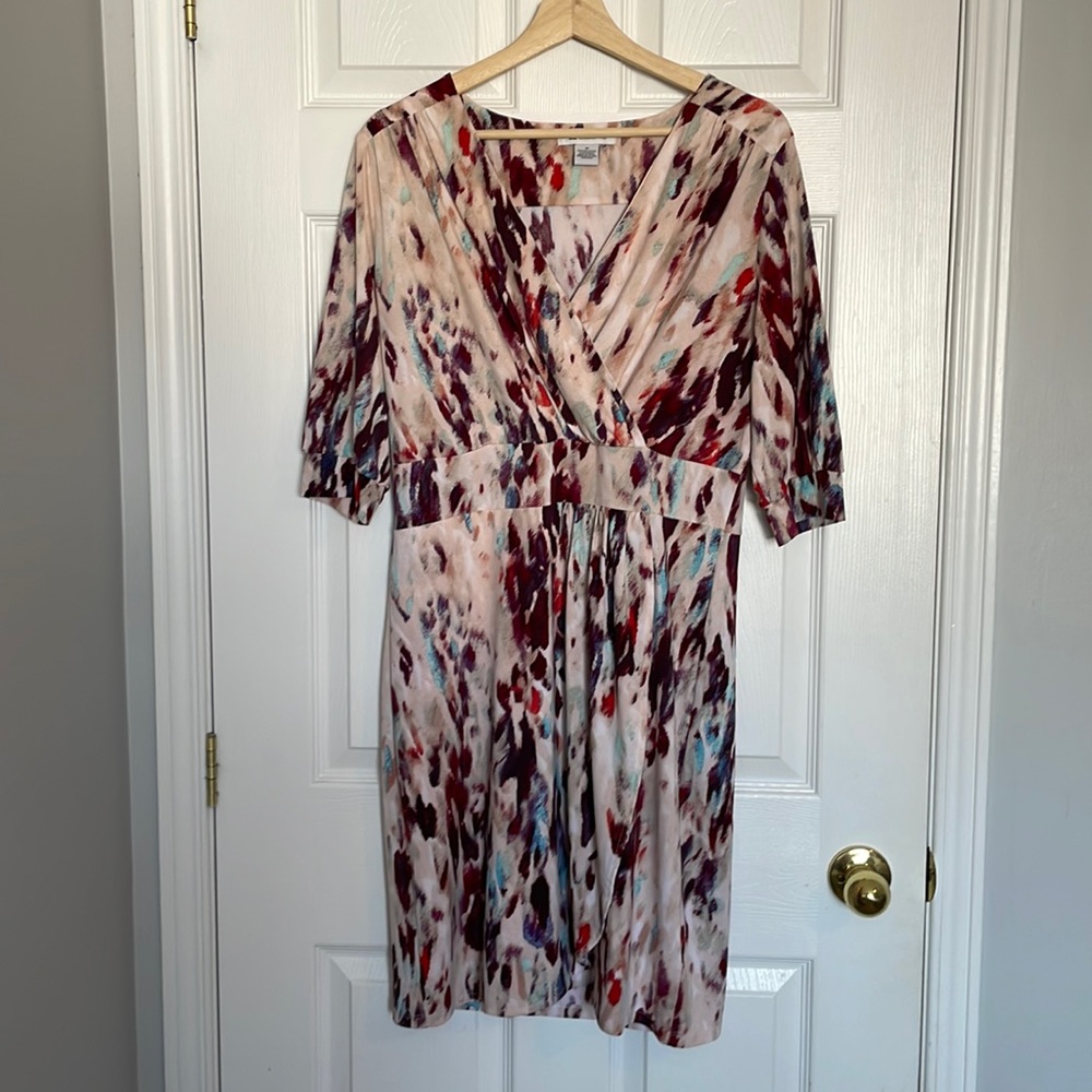 Liz Claiborne abstract pattern faux wrap dress